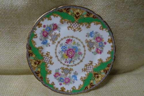 Shelley Sheraton Green Floral Demitasse Bone China Cup, Saucer and Small Cake Plate #13290