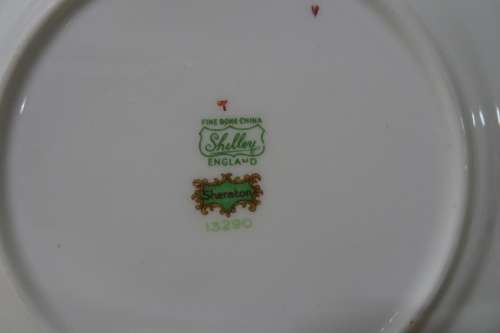 Shelley Sheraton Green Floral Demitasse Bone China Cup, Saucer and Small Cake Plate #13290
