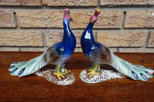 Stunning Vintage Pair of Elpa Alcobaca Peacock Statuettes - Made in Portugal.