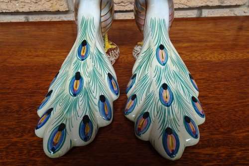 Stunning Vintage Pair of Elpa Alcobaca Peacock Statuettes - Made in Portugal.