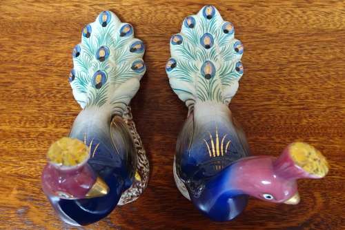Stunning Vintage Pair of Elpa Alcobaca Peacock Statuettes - Made in Portugal.