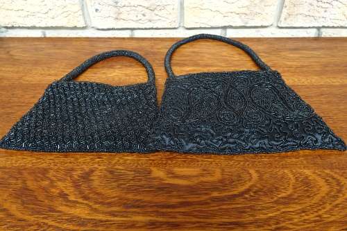 Lot of Two Vintage Black Beaded Rectangle Bags - One Small and One Medium Size