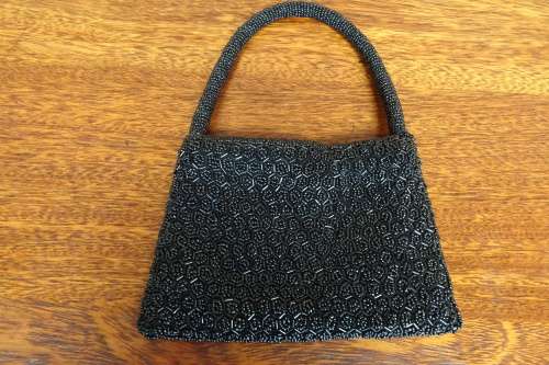 Lot of Two Vintage Black Beaded Rectangle Bags - One Small and One Medium Size