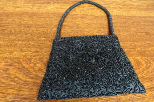 Lot of Two Vintage Black Beaded Rectangle Bags - One Small and One Medium Size