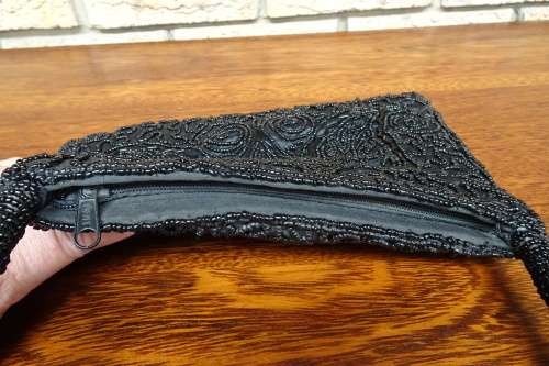 Lot of Two Vintage Black Beaded Rectangle Bags - One Small and One Medium Size