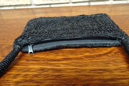 Lot of Two Vintage Black Beaded Rectangle Bags - One Small and One Medium Size