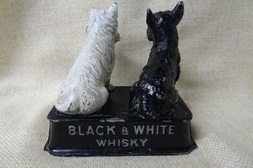 Vintage Metal Buchanan's Black and White Whiskey Terrier Dogs Advertising Display/Bar Accessory
