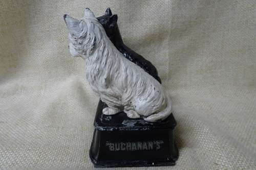 Vintage Metal Buchanan's Black and White Whiskey Terrier Dogs Advertising Display/Bar Accessory