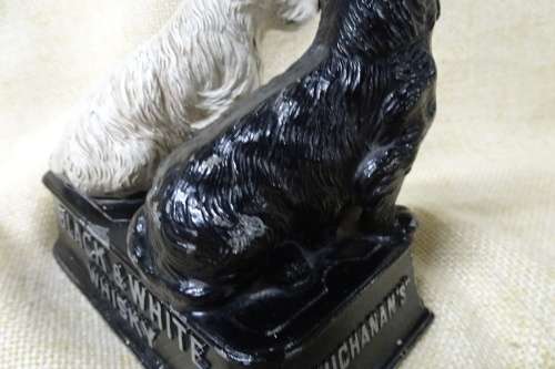 Vintage Metal Buchanan's Black and White Whiskey Terrier Dogs Advertising Display/Bar Accessory