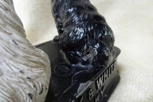 Vintage Metal Buchanan's Black and White Whiskey Terrier Dogs Advertising Display/Bar Accessory