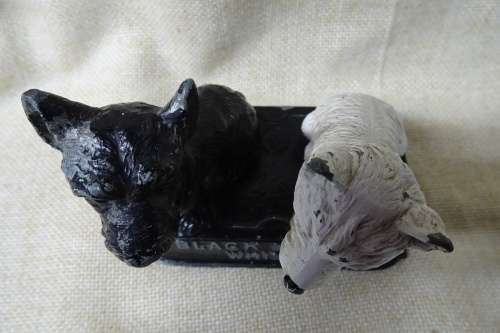 Vintage Metal Buchanan's Black and White Whiskey Terrier Dogs Advertising Display/Bar Accessory