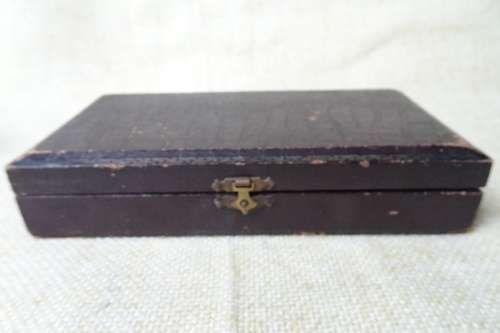 Unusual Vintage Set of Six Dessert Forks Brass With Red Handles in Original Box.