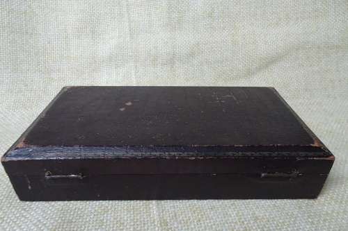 Unusual Vintage Set of Six Dessert Forks Brass With Red Handles in Original Box.