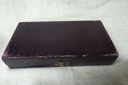 Unusual Vintage Set of Six Dessert Forks Brass With Red Handles in Original Box.