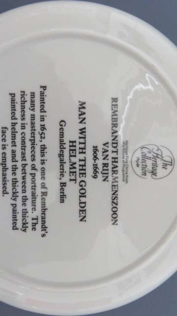 Vintage Heritage Huguenot Royale Porcelain `Man With The Golden Helmet` Display Plate