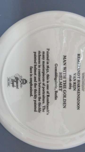 Vintage Heritage Huguenot Royale Porcelain `Man With The Golden Helmet` Display Plate