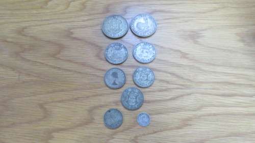 Lot of Nine Union of South Africa Silver Coins 5s, 2 1/2s, 2s, 1s, 3 Tickey