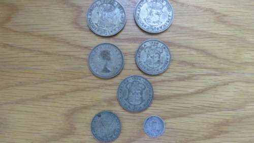 Lot of Nine Union of South Africa Silver Coins 5s, 2 1/2s, 2s, 1s, 3 Tickey