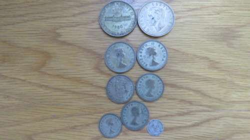 Lot of Nine Union of South Africa Silver Coins 5s, 2 1/2s, 2s, 1s, 3 Tickey