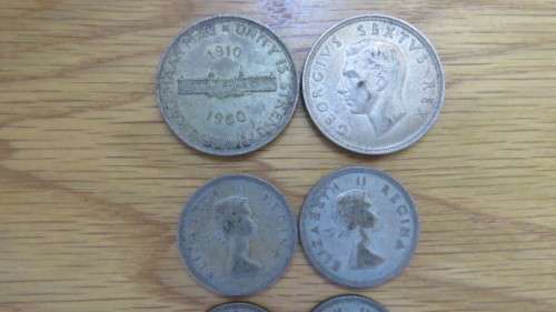 Lot of Nine Union of South Africa Silver Coins 5s, 2 1/2s, 2s, 1s, 3 Tickey