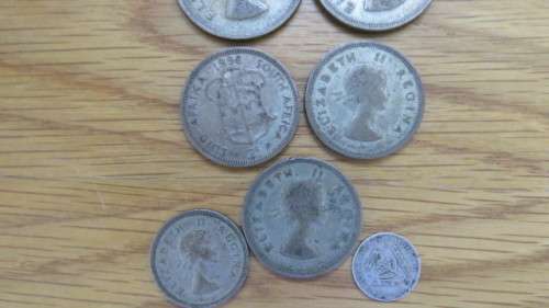 Lot of Nine Union of South Africa Silver Coins 5s, 2 1/2s, 2s, 1s, 3 Tickey