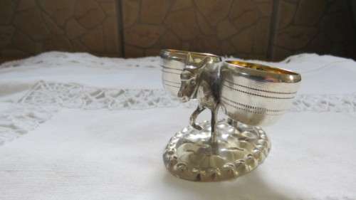Gorgeous Antique Hallmarked 800 Silver Figural Donkey Double Salt Cellar 49.9g