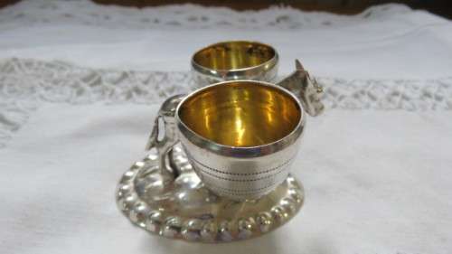 Gorgeous Antique Hallmarked 800 Silver Figural Donkey Double Salt Cellar 49.9g