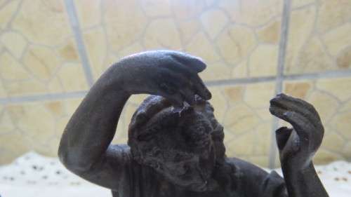 Antique Pair of French Art Nouveau Bronze Spelter Statues Gypsey Dancing Girl/Man Playing Lute