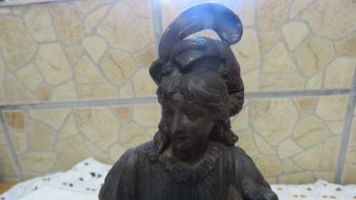 Antique Pair of French Art Nouveau Bronze Spelter Statues Gypsey Dancing Girl/Man Playing Lute