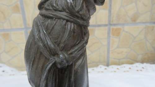 Antique Pair of French Art Nouveau Bronze Spelter Statues Gypsey Dancing Girl/Man Playing Lute