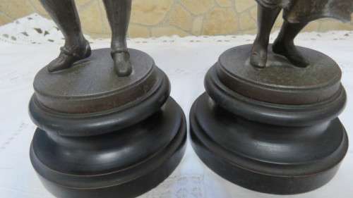 Antique Pair of French Art Nouveau Bronze Spelter Statues Gypsey Dancing Girl/Man Playing Lute