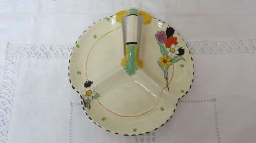 Lovely Vintage Art Deco Burleigh Ware `Fragrance` Pattern Three Section Dish With Handle