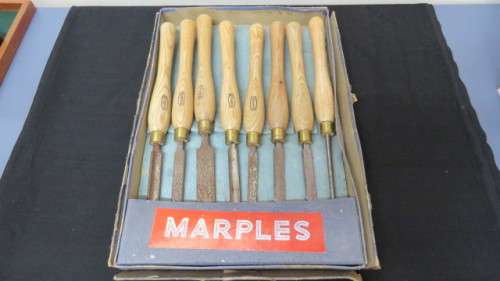 Vintage Set Of Eight WM. Marples and Sons Ltd 13mm Wood Turning Tools Beechwood Handles Sheffield