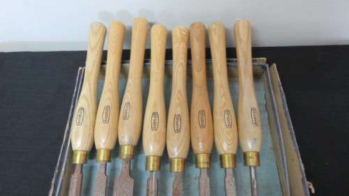 Vintage Set Of Eight WM. Marples and Sons Ltd 13mm Wood Turning Tools Beechwood Handles Sheffield