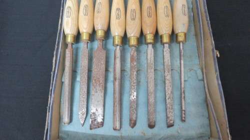 Vintage Set Of Eight WM. Marples and Sons Ltd 13mm Wood Turning Tools Beechwood Handles Sheffield