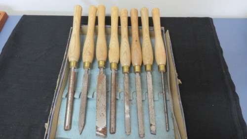 Vintage Set Of Eight WM. Marples and Sons Ltd 13mm Wood Turning Tools Beechwood Handles Sheffield