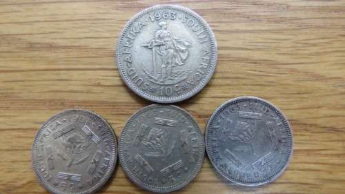 Three 1963 Silver Five Cent and One 1963 Silver Ten Cent Union of South Africa Coins 14.1g