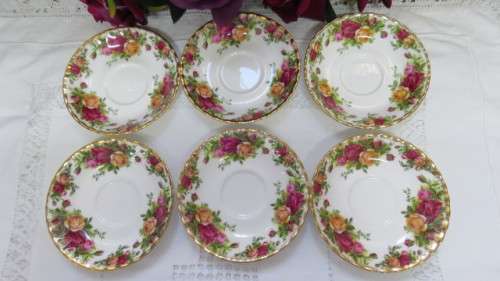 Pretty Vintage Set of 6 Royal Albert Bone China `Old Country Roses` Saucers. BIDDING PER ITEM.