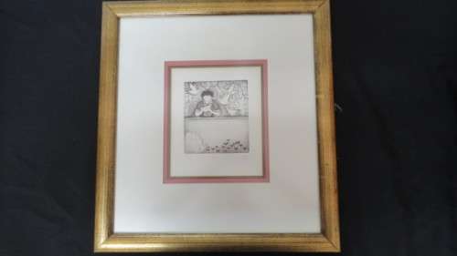 Exquisite South African Artist Anine Barnard Black and White Etching `Birdie`. Signed by Artist