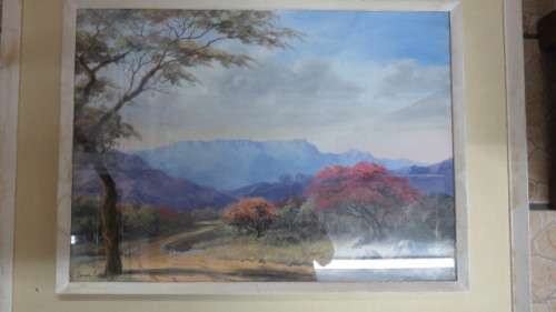Original Oil on Board Framed Landscape Painting by Rhodesian Artist Joan Evans (1905-1986). Signed