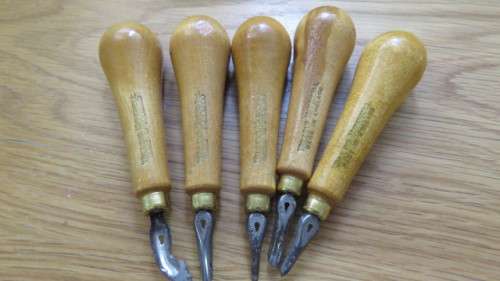 Awesome Set of Five Lino Cutters by William Mitchell Birmingham No.453 in Original Box.