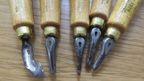 Awesome Set of Five Lino Cutters by William Mitchell Birmingham No.453 in Original Box.