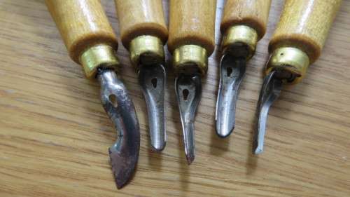 Awesome Set of Five Lino Cutters by William Mitchell Birmingham No.453 in Original Box.