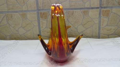 Lovely Vintage Murano-Like Amber/Red Glass Centrepiece  28 x 14,5 cm