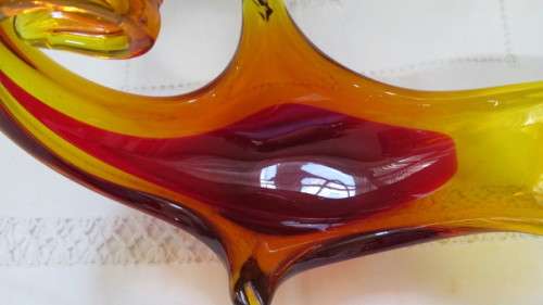 Lovely Vintage Murano-Like Amber/Red Glass Centrepiece  28 x 14,5 cm