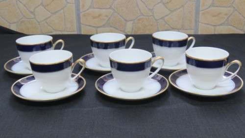 Vintage Hutschenreuther Cobalt Blue White/Gold `Olivia` Coffee Set/Three Bowls. See Description.