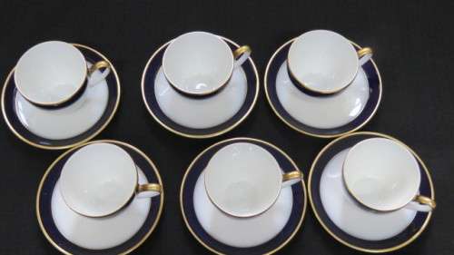 Vintage Hutschenreuther Cobalt Blue White/Gold `Olivia` Coffee Set/Three Bowls. See Description.