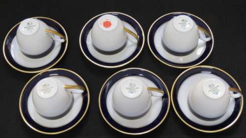 Vintage Hutschenreuther Cobalt Blue White/Gold `Olivia` Coffee Set/Three Bowls. See Description.
