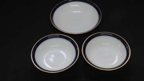 Vintage Hutschenreuther Cobalt Blue White/Gold `Olivia` Coffee Set/Three Bowls. See Description.