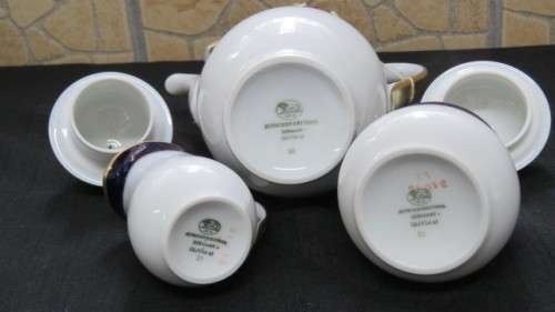 Vintage Hutschenreuther Cobalt Blue White/Gold `Olivia` Coffee Set/Three Bowls. See Description.